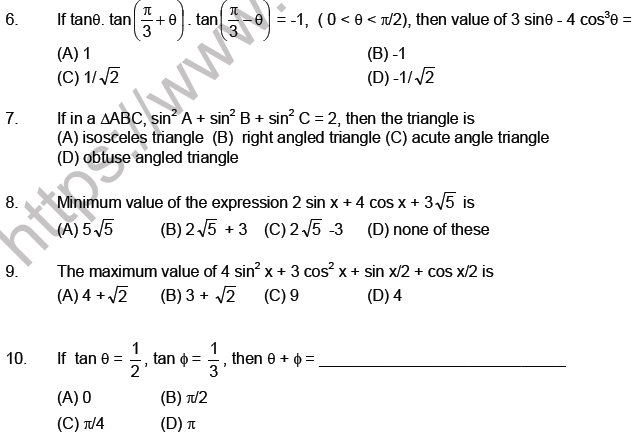 Jee Mathematics Trigonometric Functions Mcq 1906